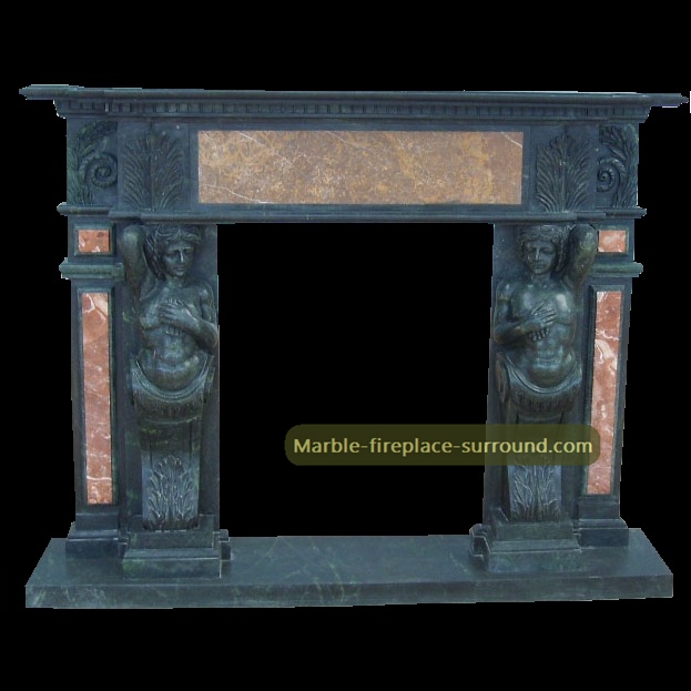 black fireplace mantel with caryatid