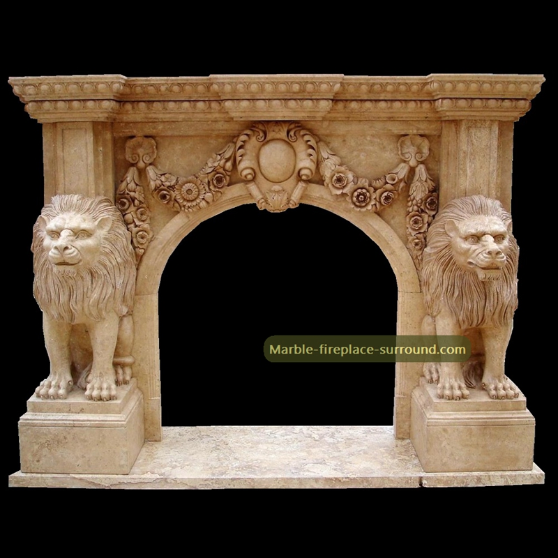 fireplace mantel lion statues