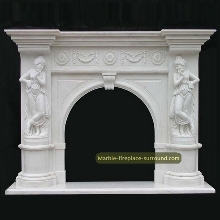arched aperture white marble fireplace mantel