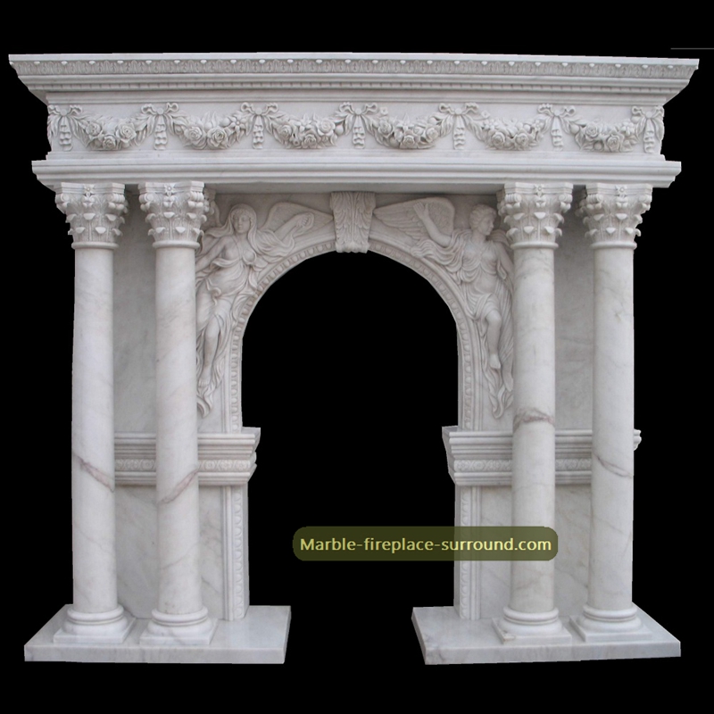 white marble fireplace surrounds corinthian columns