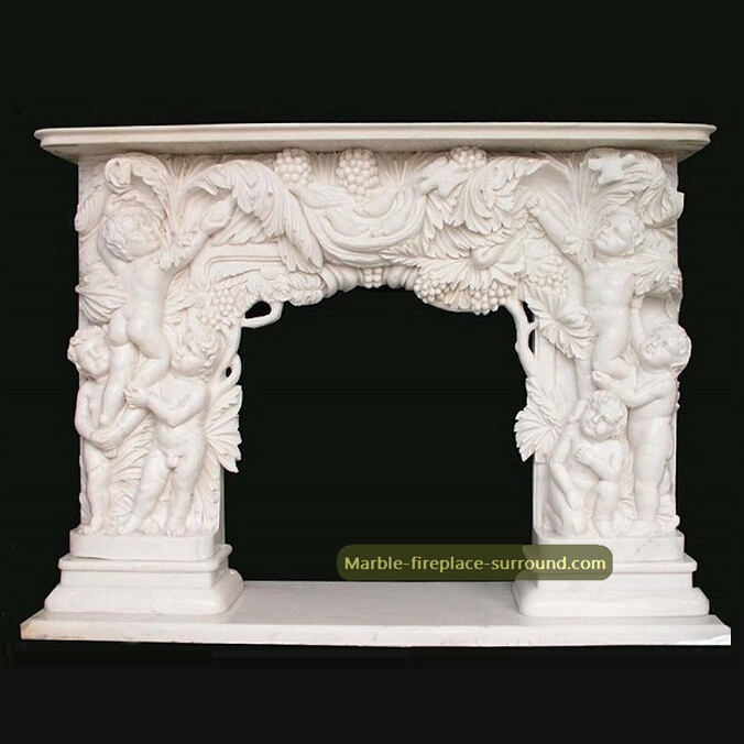 acanthus carving angel fireplace mantel