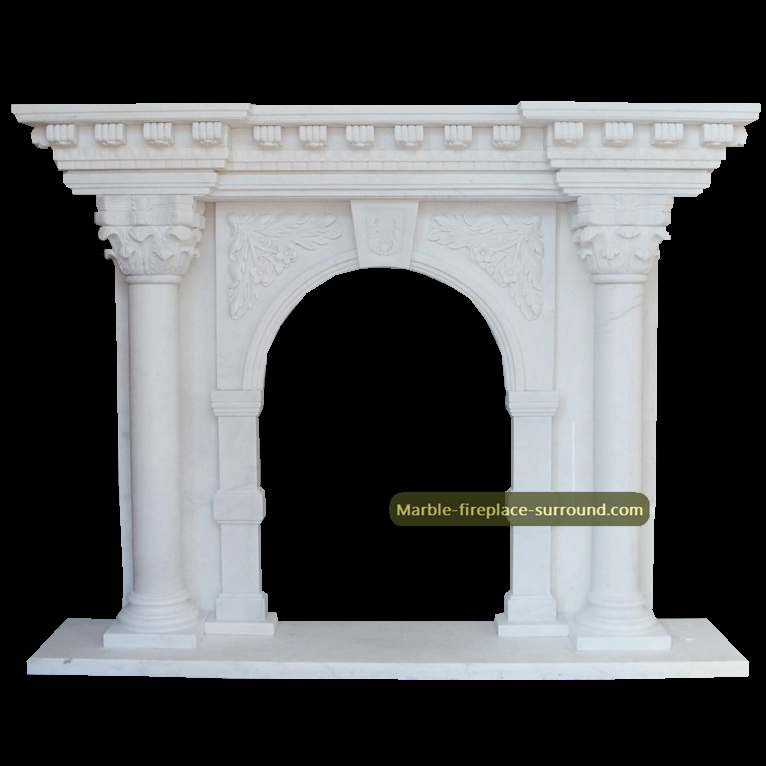 white marble corinthian column fireplace surrounds