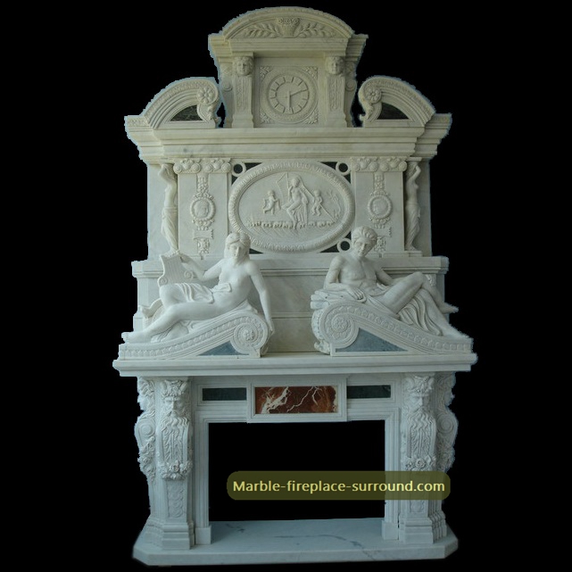 large carved statues fireplace