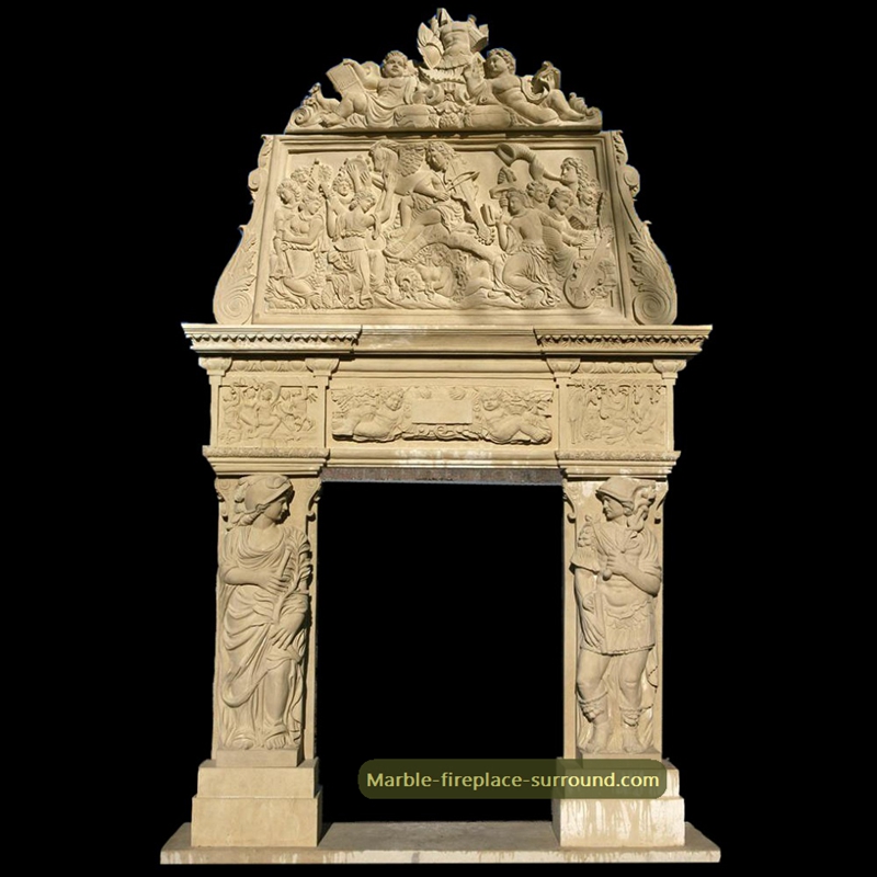 relief carving marble fireplace