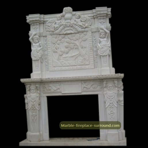 white marble overmantel with relief