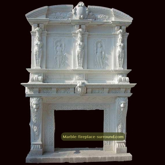 white marble overmantel with statues